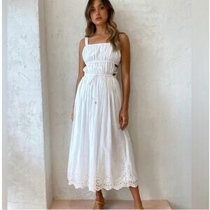 Mon Renn Cecile Midi Dress Eyelet White Small